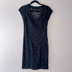 Sue Wong size 2 sequin art deco sheer back wedding guest formal midi dress